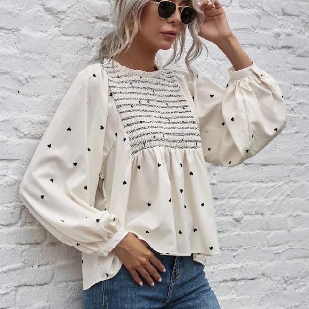 Heart print long sleeve peplum blouse - Picture 6 of 6